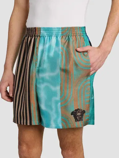 Versace Men's Floating Printed Silk Twill Shorts | Thumbnail 6