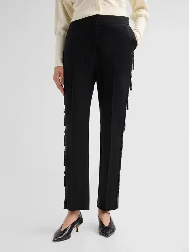 Lela Rose Women's Tassel Embroidered Stretch Cotton Demi Pants | Thumbnail 4 Lela Rose Women's Tassel Embroidered Stretch Cotton Demi Pants | Thumbnail 4