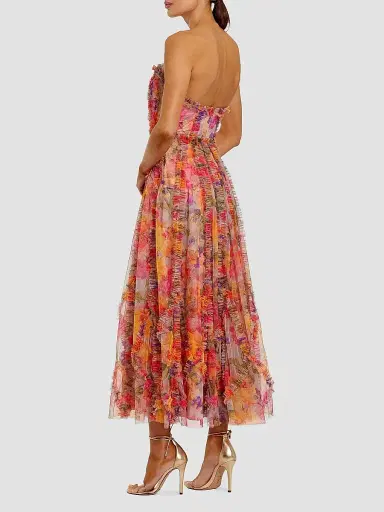 Mac Duggal Women's Floral Mesh Ruffled Strapless Gown | Thumbnail 2