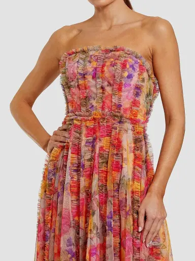 Mac Duggal Women's Floral Mesh Ruffled Strapless Gown | Thumbnail 3