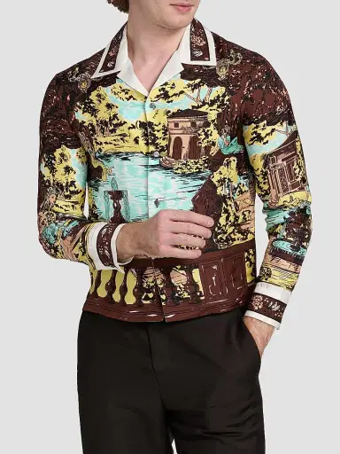 Versace Men's The Grotto Silk Twill Shirt | Thumbnail 3