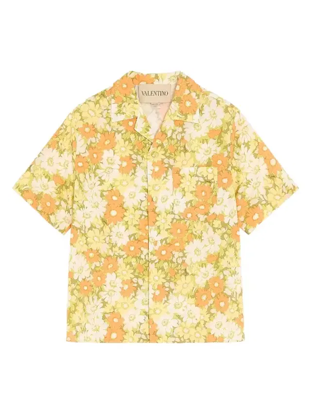 Valentino Men's Cotton Bowling Shirt with Papier Floral Print