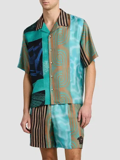Versace Men's Printed Silk Camp Shirt | Thumbnail 3