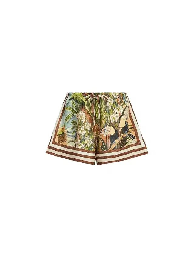 ALÉMAIS Women's Toucan Tango Tropical Print Linen Shorts