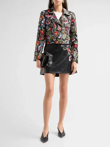 Cinq à Sept Women's Keke Floral Embroidered Faux Leather Mini Skirt | Thumbnail 2