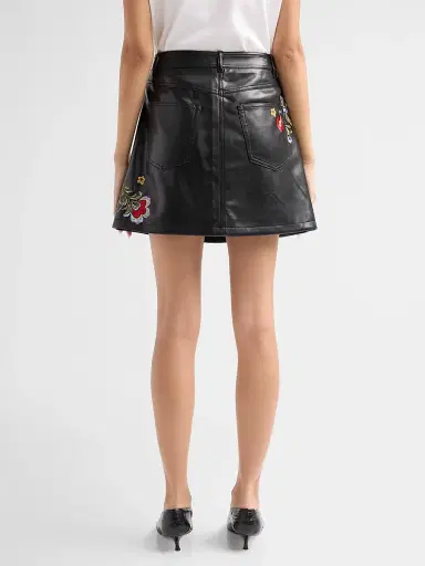 Cinq à Sept Women's Keke Floral Embroidered Faux Leather Mini Skirt | Thumbnail 3