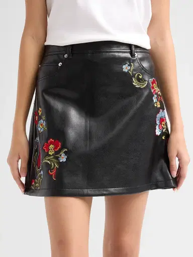 Cinq à Sept Women's Keke Floral Embroidered Faux Leather Mini Skirt | Thumbnail 5