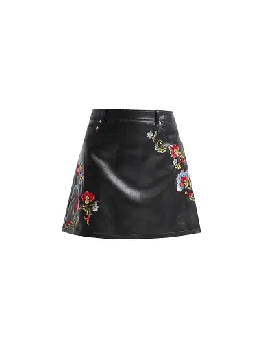 Cinq à Sept Women's Keke Floral Embroidered Faux Leather Mini Skirt | Thumbnail 1