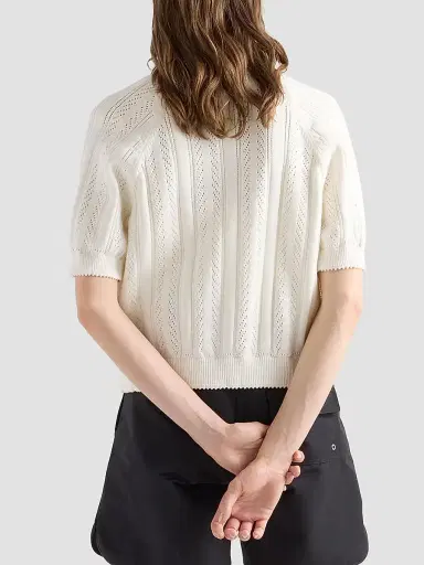 Prada Women's Short-Sleeved Openwork Cotton Cardigan | Thumbnail 5