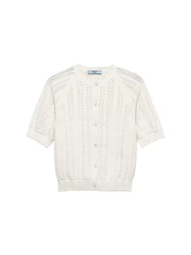 Prada Women's Short-Sleeved Openwork Cotton Cardigan | Thumbnail 1