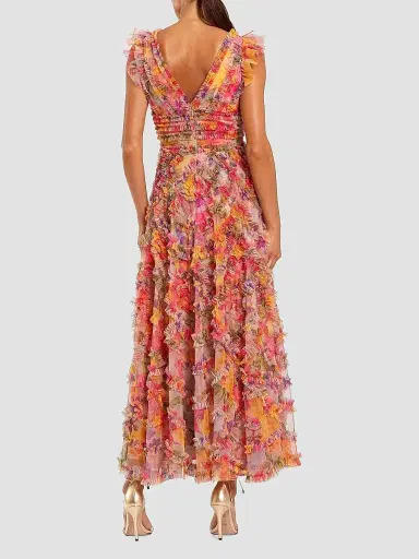 Mac Duggal Women's Petite Floral Tulle Ruffle Maxi Dress | Thumbnail 2