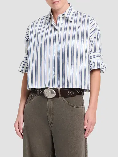 TWP Women's Next Ex Striped Cotton Crop Shirt | Thumbnail 2