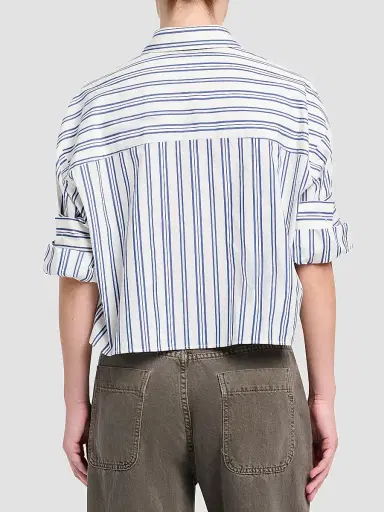 TWP Women's Next Ex Striped Cotton Crop Shirt | Thumbnail 3