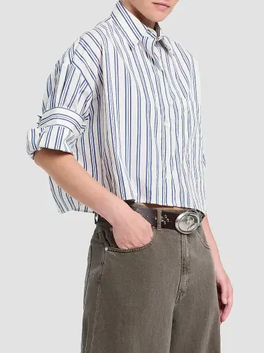TWP Women's Next Ex Striped Cotton Crop Shirt | Thumbnail 6