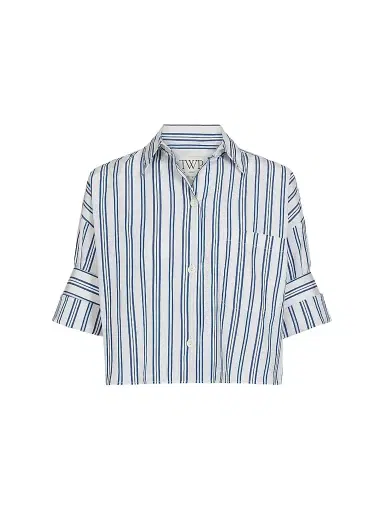 TWP Women's Next Ex Striped Cotton Crop Shirt | Thumbnail 1