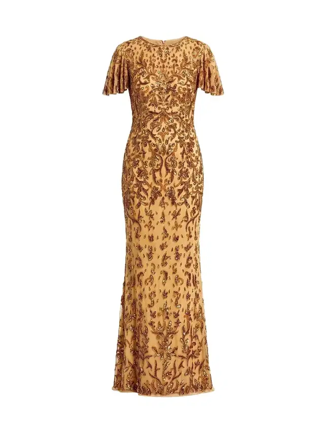 Mac Duggal Women's Embellished Flutter-Sleeve Column Gown