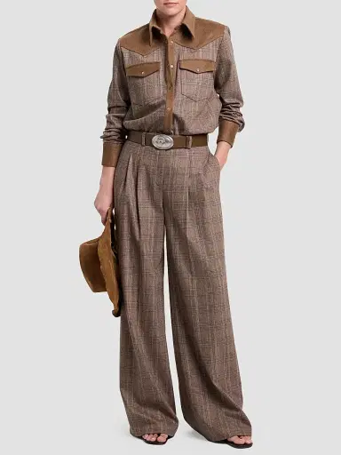 TWP Women's Lone Rider Glen Check Wool-Blend Shirt | Thumbnail 2