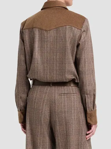 TWP Women's Lone Rider Glen Check Wool-Blend Shirt | Thumbnail 3