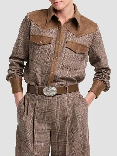 TWP Women's Lone Rider Glen Check Wool-Blend Shirt | Thumbnail 4