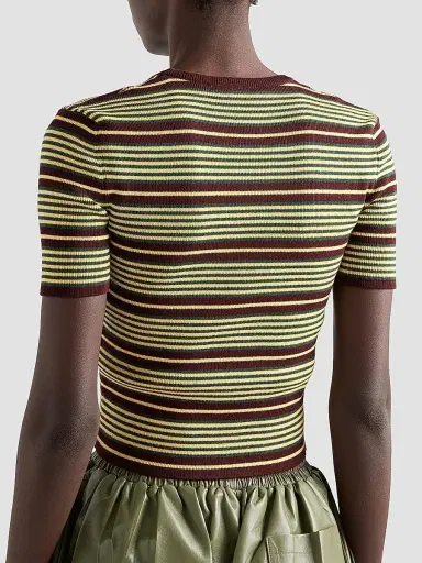 Prada Women's Short-Sleeved Striped Cotton Sweater | Thumbnail 3