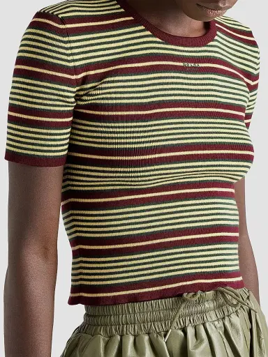 Prada Women's Short-Sleeved Striped Cotton Sweater | Thumbnail 4