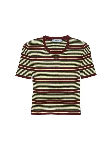 Prada Women's Short-Sleeved Striped Cotton Sweater | Thumbnail 1