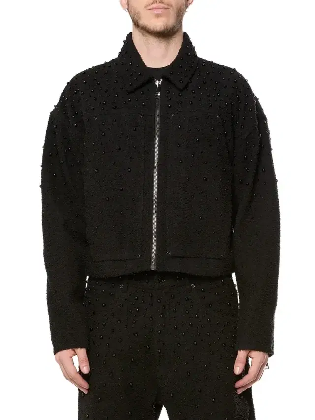 Purple Brand Men's Imitation Pearl-Embellished Cotton-Blend Crop Jacket