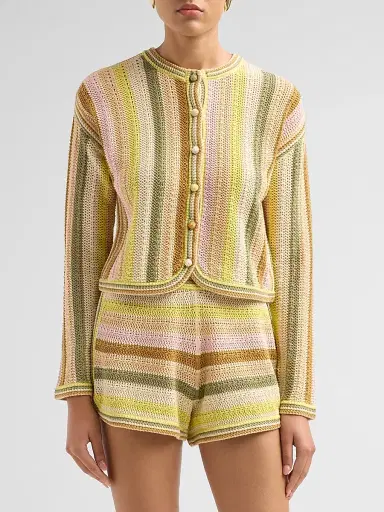 Zimmermann Women's Indra Striped Crochet Cotton Cardigan | Thumbnail 4