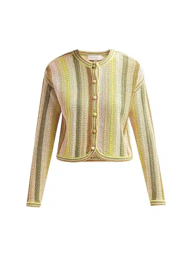 Zimmermann Women's Indra Striped Crochet Cotton Cardigan | Thumbnail 1