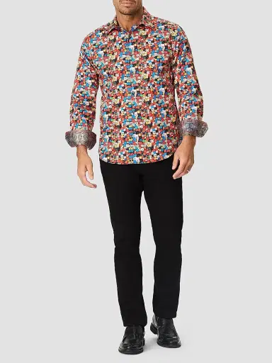 Robert Graham Men's Snake Eyes Dice-Print Stretch Cotton Shirt | Thumbnail 2