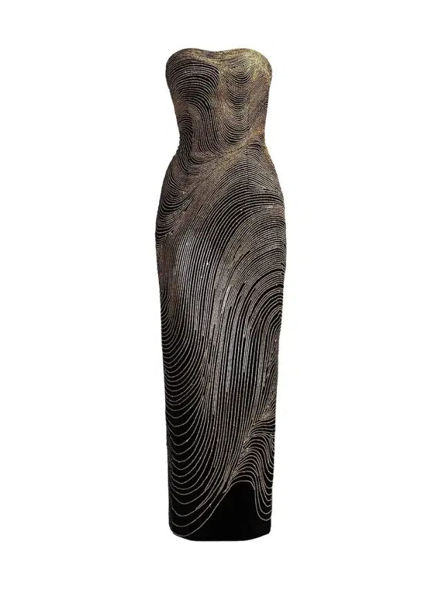 Oscar de la Renta Women's Bugle Waves Embroidered Strapless Cocktail Dress