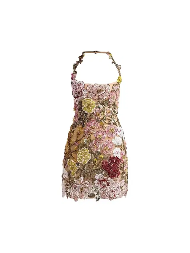 Oscar de la Renta Women's Floral-Embroidered Halter Cocktail Dress