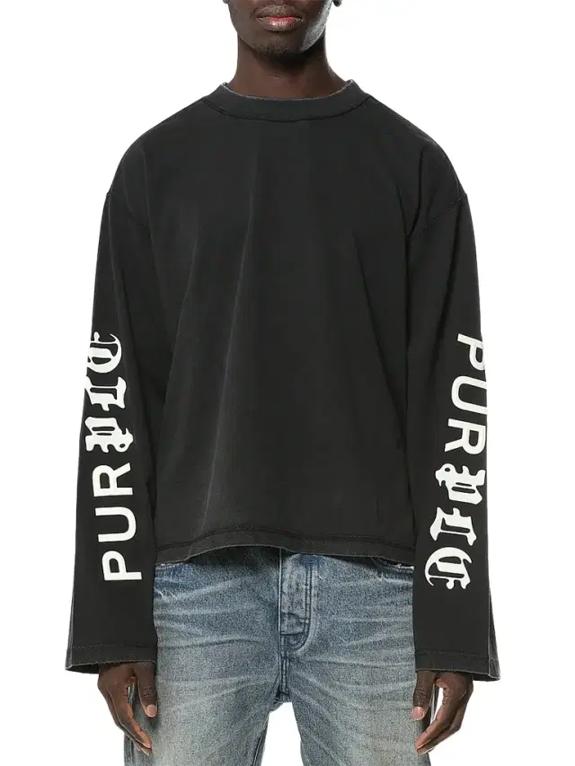 Purple Brand Men's Logo Cotton Crop Long-Sleeve T-Shirt