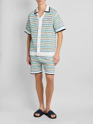 Casablanca Men's Tuck-Stitch Cotton Knit Short-Sleeve Shirt | Thumbnail 2