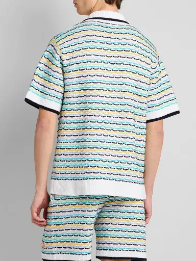 Casablanca Men's Tuck-Stitch Cotton Knit Short-Sleeve Shirt | Thumbnail 3