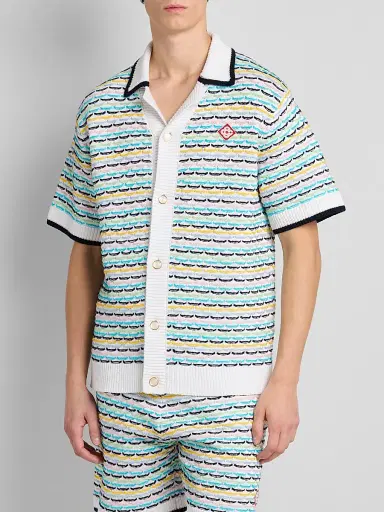 Casablanca Men's Tuck-Stitch Cotton Knit Short-Sleeve Shirt | Thumbnail 4
