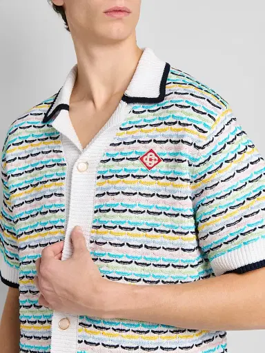 Casablanca Men's Tuck-Stitch Cotton Knit Short-Sleeve Shirt | Thumbnail 5