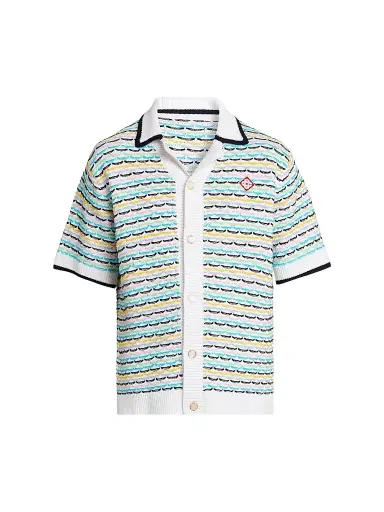 Casablanca Men's Tuck-Stitch Cotton Knit Short-Sleeve Shirt | Thumbnail 1