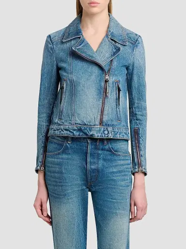 Tom Ford Women's Stonewashed Denim Biker Jacket | Thumbnail 3