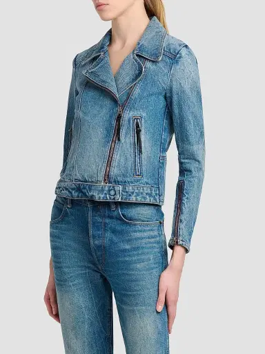 Tom Ford Women's Stonewashed Denim Biker Jacket | Thumbnail 4