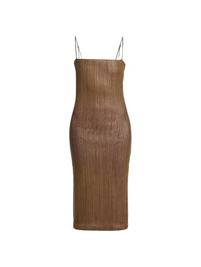 Women's Pleated Leather Sheath Midi Dress