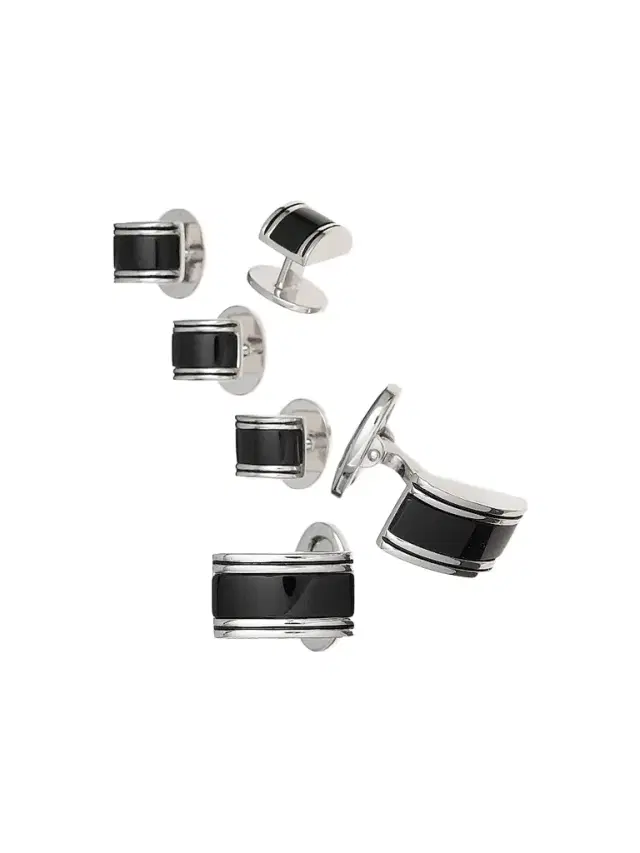 Jan Leslie Men's Linear Etch Rectangular Cufflinks & Tuxedo Studs Set