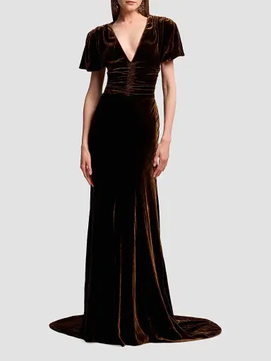 Ralph Lauren Collection Women's Charisse Velvet V-Neck Gown | Thumbnail 2