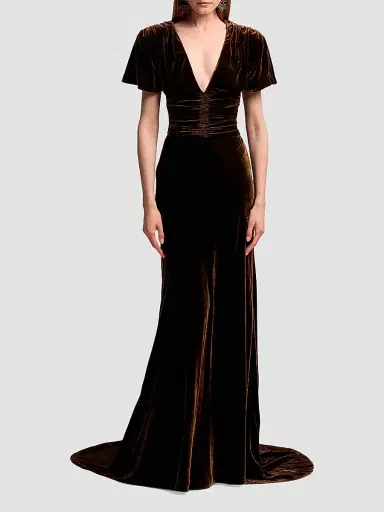 Ralph Lauren Collection Women's Charisse Velvet V-Neck Gown | Thumbnail 4