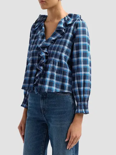 DÔEN Women's Hardy Ruffle-Trim Plaid Cotton Top | Thumbnail 4 DÔEN Women's Hardy Ruffle-Trim Plaid Cotton Top | Thumbnail 4