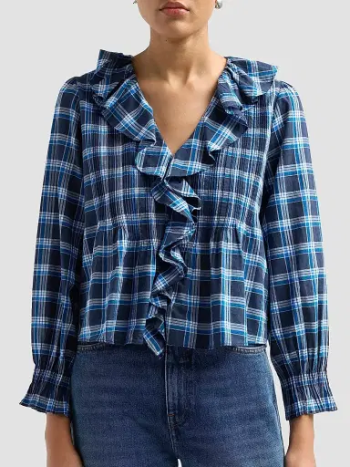 DÔEN Women's Hardy Ruffle-Trim Plaid Cotton Top | Thumbnail 5 DÔEN Women's Hardy Ruffle-Trim Plaid Cotton Top | Thumbnail 5