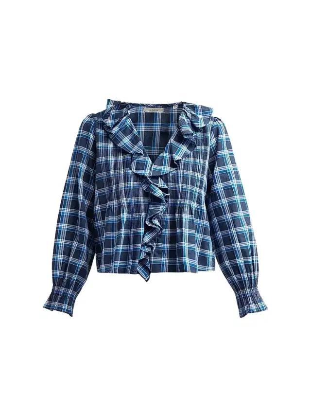 DÔEN Women's Hardy Ruffle-Trim Plaid Cotton Top