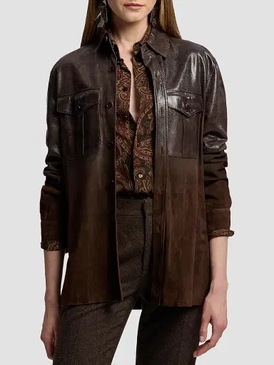 Ralph Lauren Collection Women's Landry Distressed Suede Shirt | Thumbnail 4 Ralph Lauren Collection Women's Landry Distressed Suede Shirt | Thumbnail 4