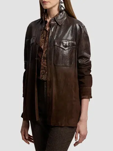 Ralph Lauren Collection Women's Landry Distressed Suede Shirt | Thumbnail 6 Ralph Lauren Collection Women's Landry Distressed Suede Shirt | Thumbnail 6