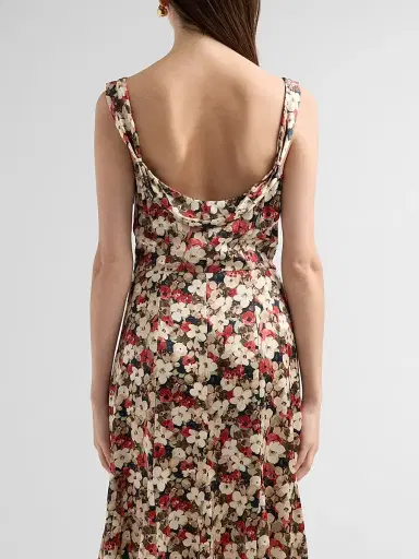 DÔEN Women's Donielle Floral Silk Satin A-Line Dress | Thumbnail 3
